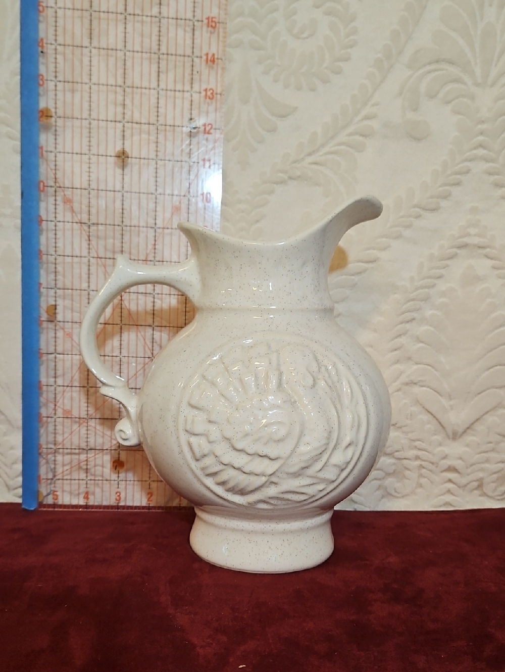 Mccoy Speckled Cream Embossed Ceramic Pitcher